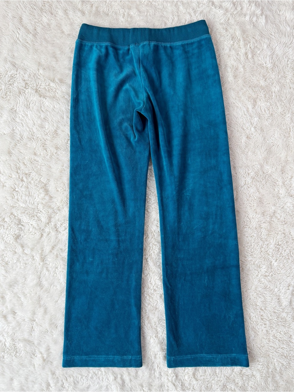 VTG Y2K 90s Juicy Couture Woman Teal Velvet Rhinestone Logo Bootcut Track Pants - Picture 4 of 9